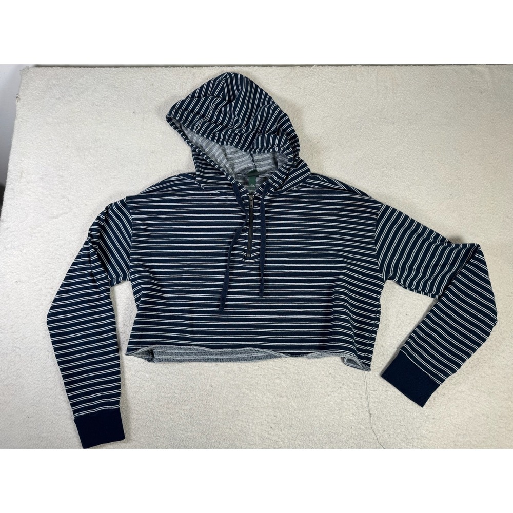 Wild Fable Hoodie Women XL Navy Blue Striped Excellent Quarter Zip Cropped Hem
